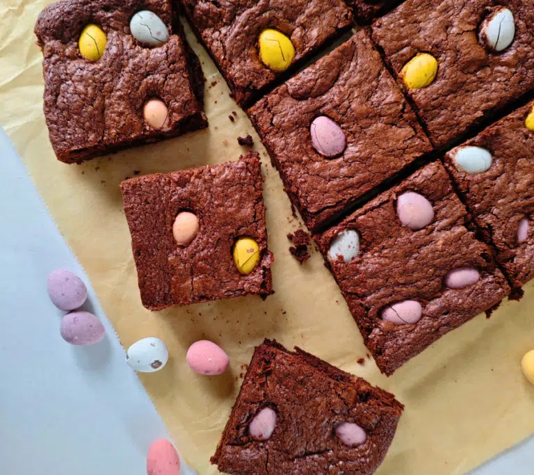 brownie square with mini eggs embedded on top