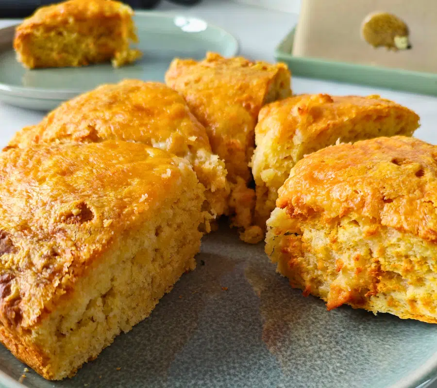 slices of cheese scones on a plate