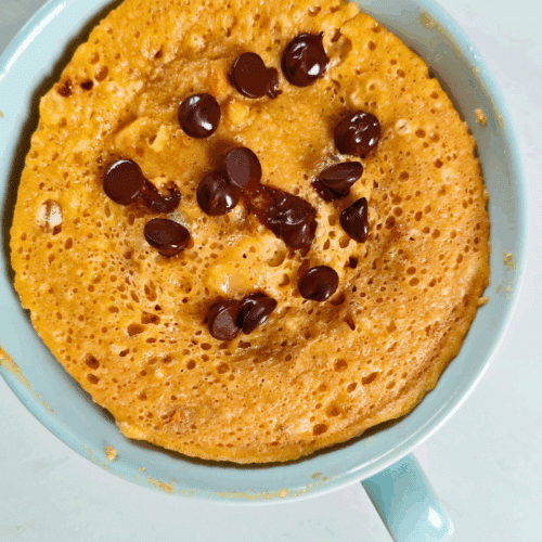 cake in a blue large cup