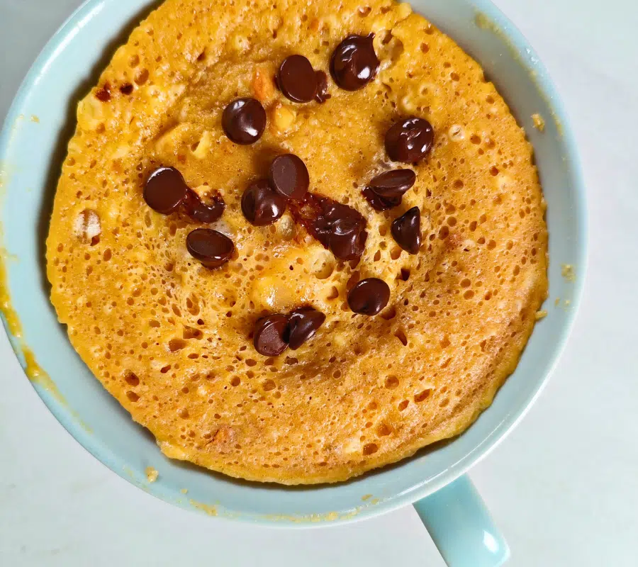cake in a blue large cup