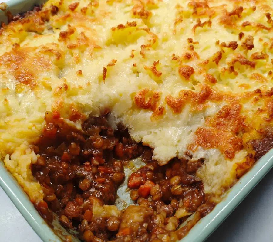 family shepherds pie showing the meat in