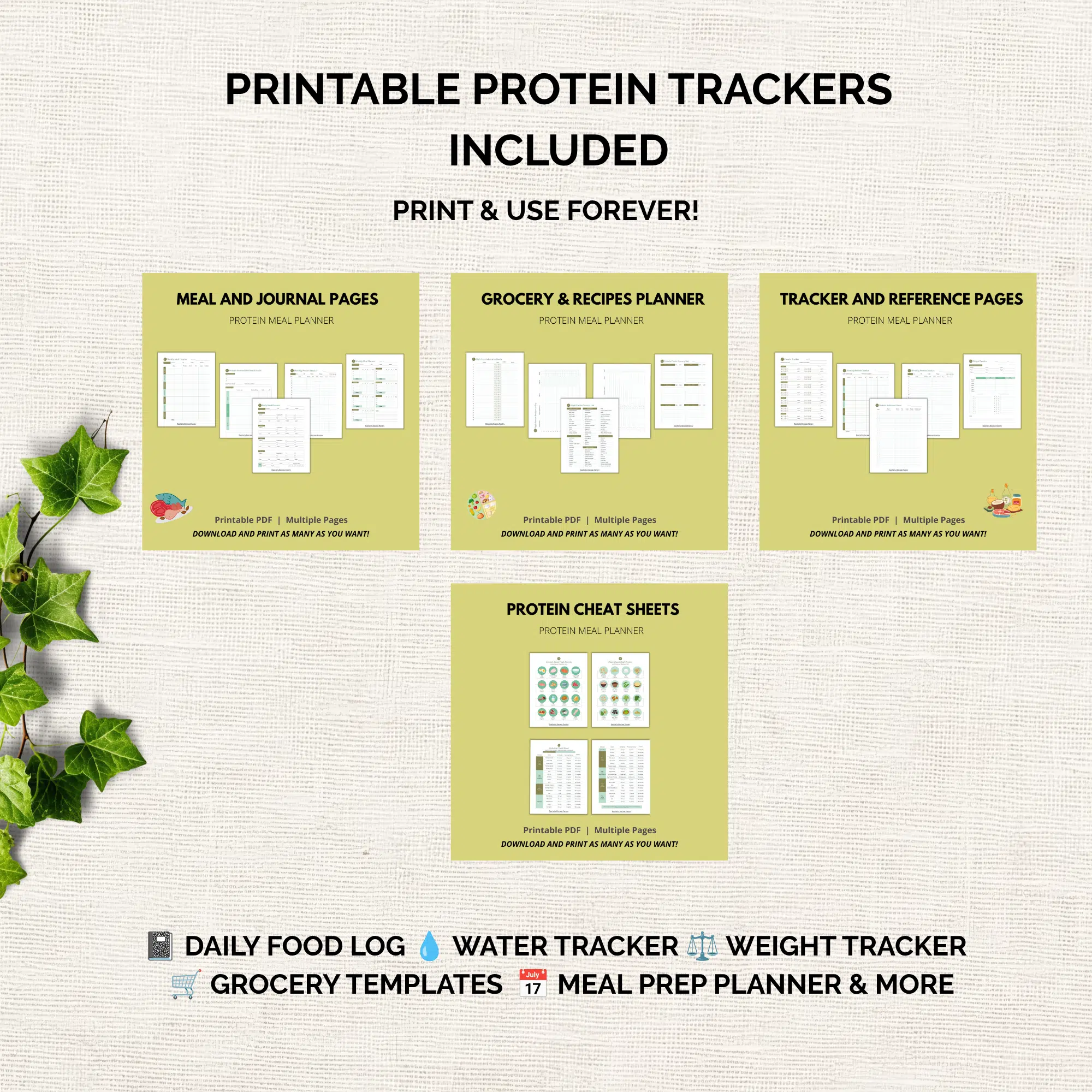 Printable GLP-1 trackers including water intake log, weight tracker, food journal and symptom diary for weight loss progress