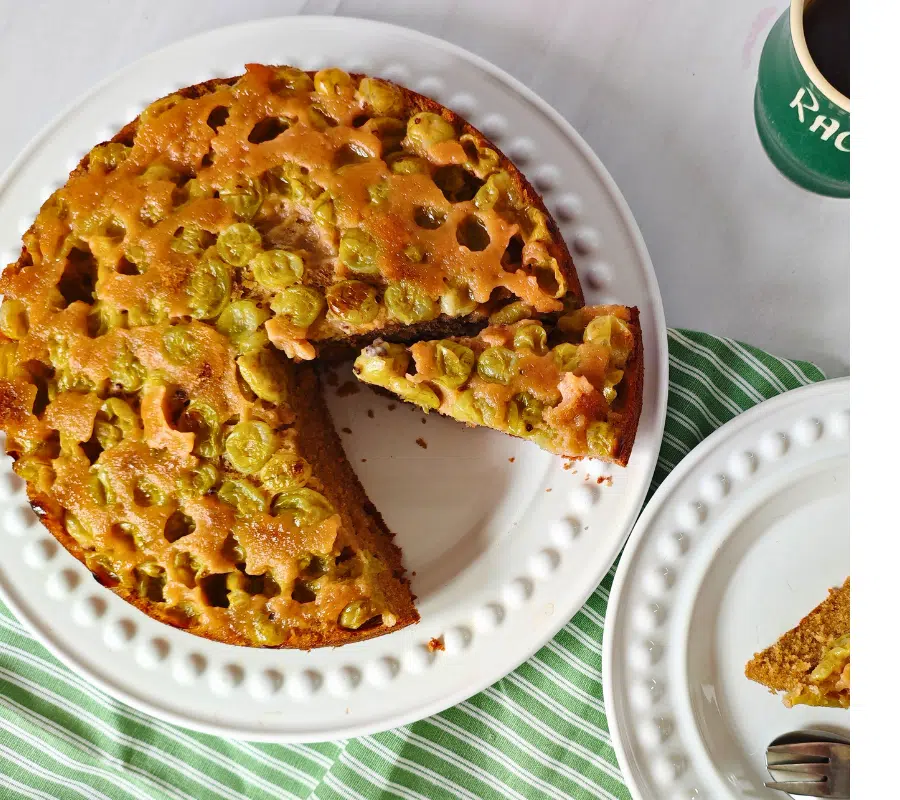birdseye view of gooseberry upside down cake