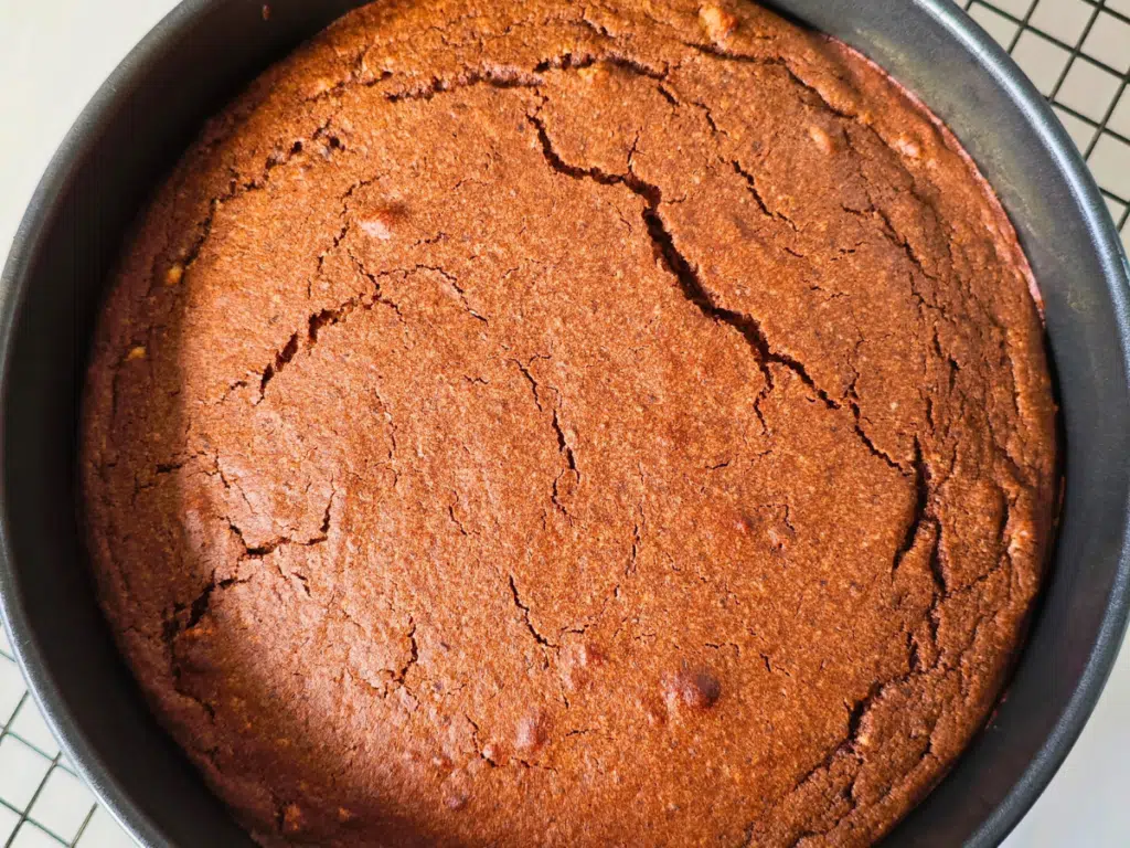 a baked chocolate black bean torte just come out of the oven