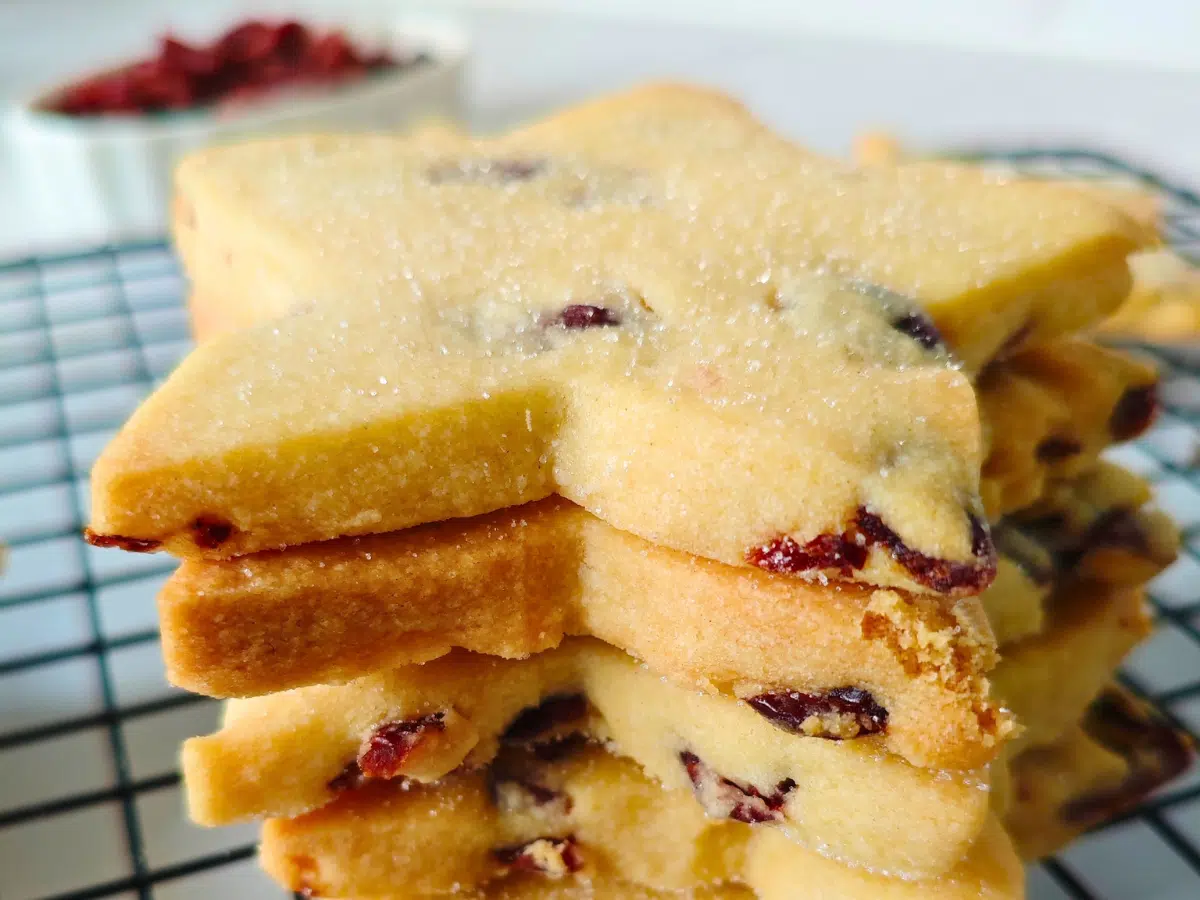 Cranberry shortbread biscuits with dried cranberries