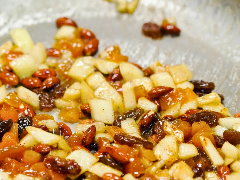 fruit mincemeat in a stainless steel pan